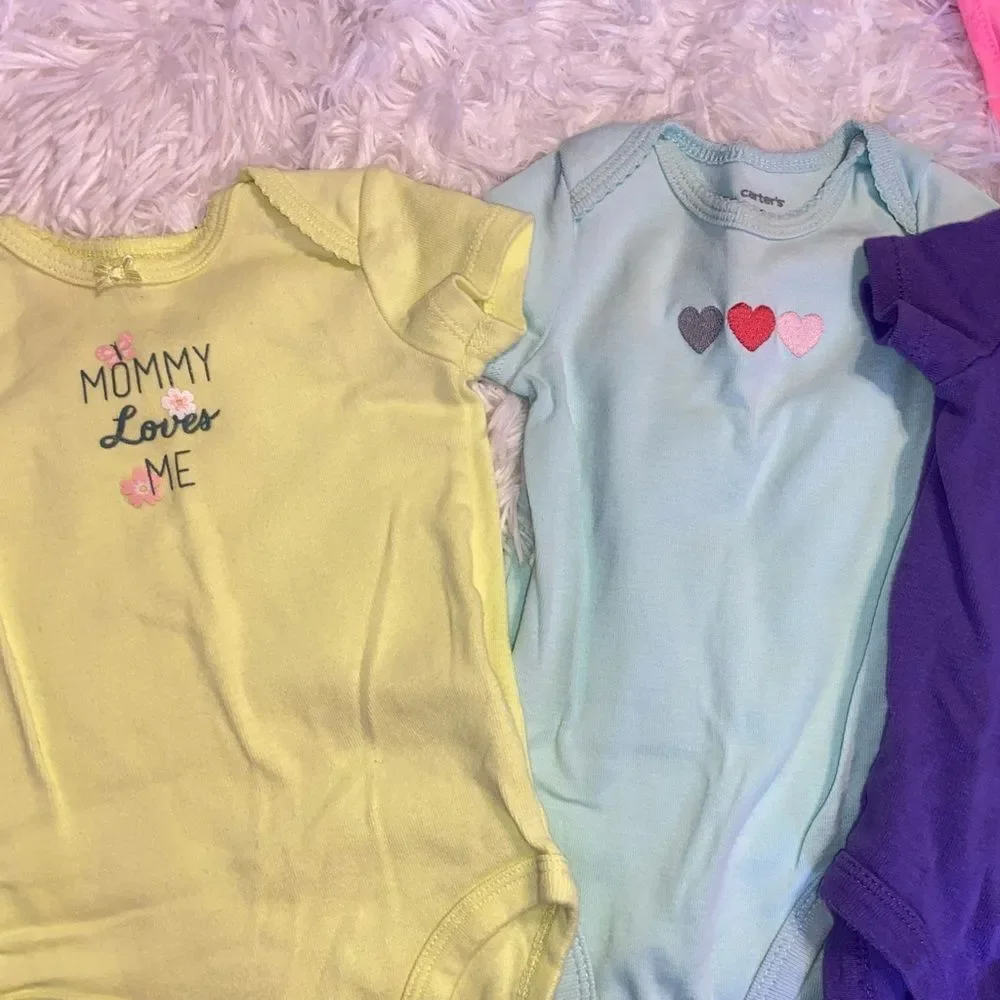 Bundle (5) 3M Baby Girl Short Sleeve Onesies, (4) Carters (1) OshKosh